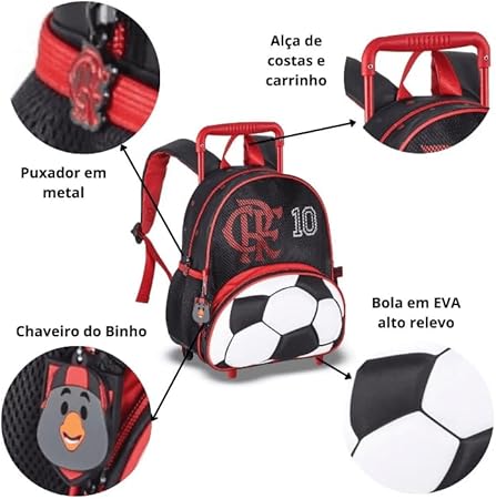Mochila Rodinhas Flamengo e Estojo duplo Kit Escolar Infantil Futebol