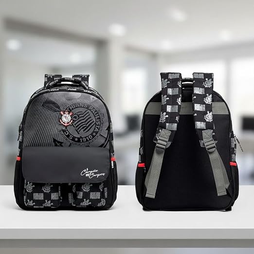 Kit Completo Corinthians Mochila de Costas Lancheira Térmica e Estojo Duplo Timão Infantil Escolar