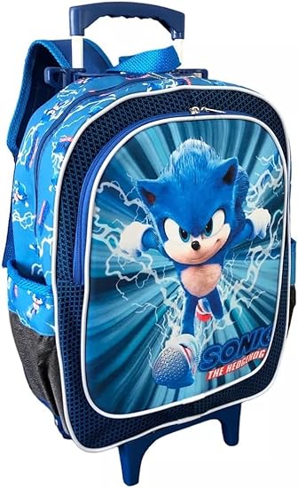 Kit Mochila Escolar Sonic Raio Game Rodinhas Tam G Meninos