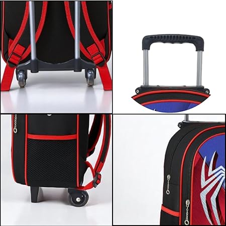 Kit Mochila de Rodinha Escolar Infantil Menina e Menino + Lancheira + Estojo Grande Box Necessaire (Aranha 5)