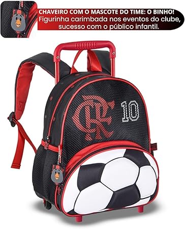 Mochila Rodinhas Flamengo e Estojo duplo Kit Escolar Infantil Futebol