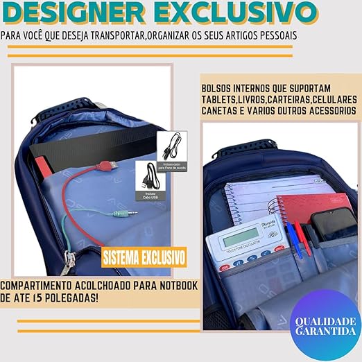 Mochila Masculina Feminina Notebook Anti Furto Reforçada Semi Impermeável Escolar Faculdade