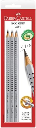 Lápis Grafite 2=B, Faber-Castell, SM/2001B, EcoLápis, Linha Grip, 3 Unidades, Cinza