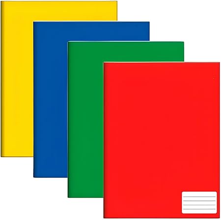 Kit 4 Cadernos Brochura Grande Escolar Capa Dura 96 Folhas