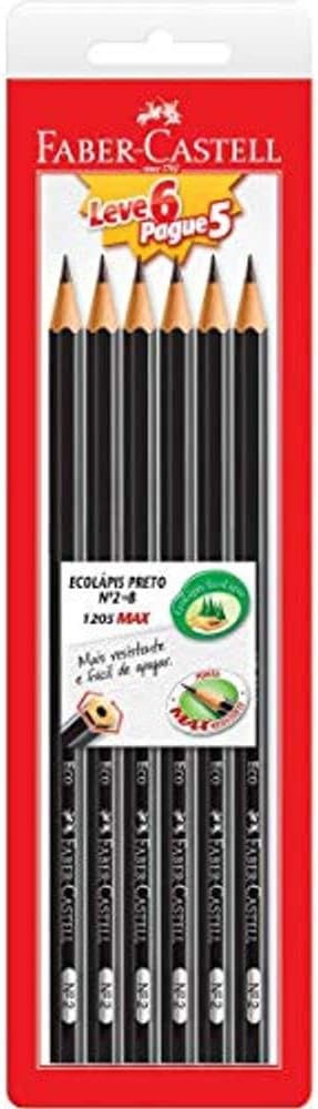 Lapis Preto Sextavado 2=HB, Faber-Castell, EcoLápis, 1205 Max, SM/1205SL6P5, 6 Unidades