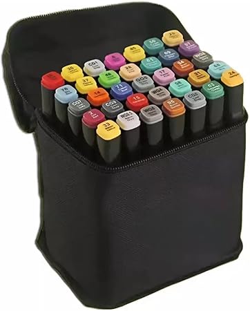 Canetinha Ponta Dupla para Colorir Kit Estojo de Canetas Escolar Marcador Coloridas Permanente Duas Pontas (36 Cores)