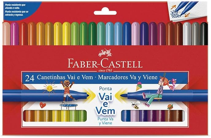 Canetinha Vai e Vem 24 Cores, Faber-Castell, 15.0124VVZF, Multicor