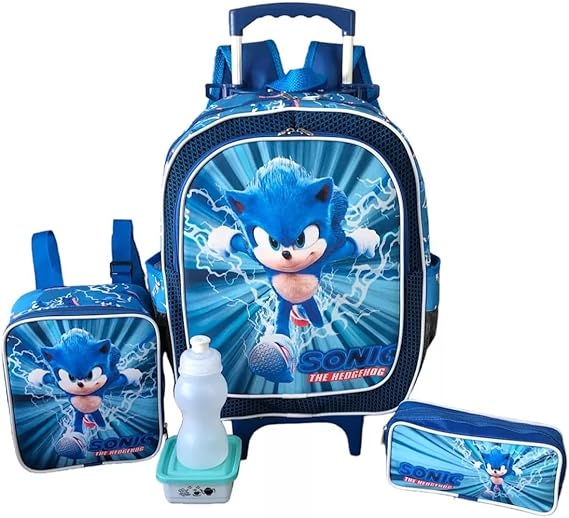 Kit Mochila Escolar Sonic Raio Game Rodinhas Tam G Meninos