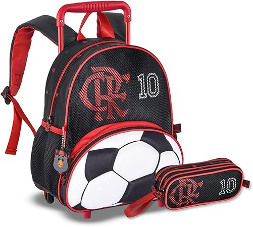 Mochila Rodinhas Flamengo e Estojo duplo Kit Escolar Infantil Futebol