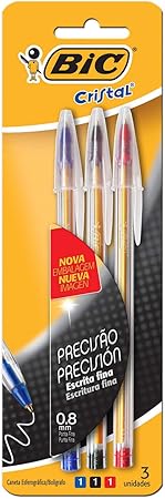 BIC Cristal Precisão -Caneta Esferográfica, Ponta Fina de 0.8mm, Pacote com 3 unidades
