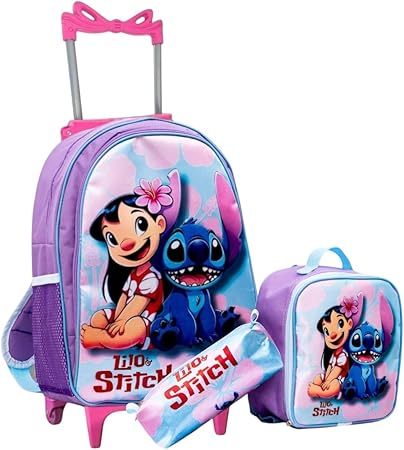 Kit Mochila Infantil Escolar com Rodinhas + Estojo + Lancheira Térmica | Bolsa Feminina Grande