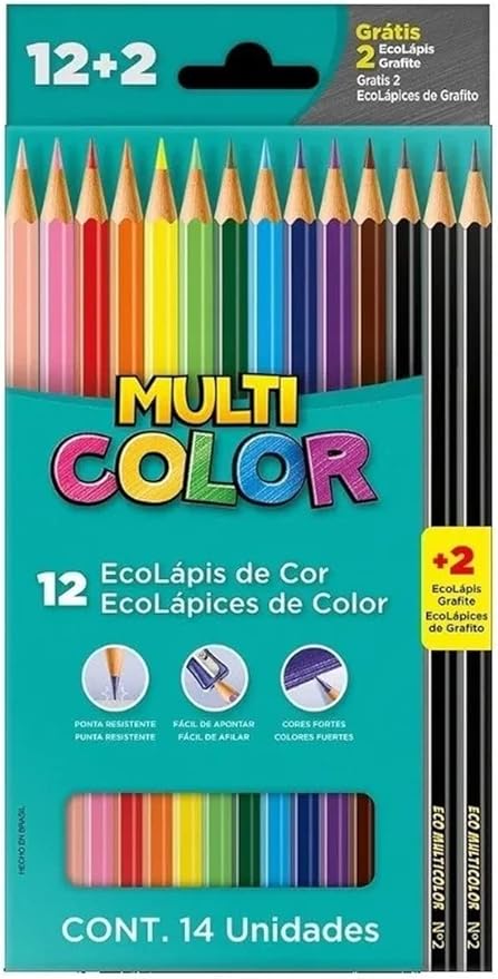 Ecolápis de cor, Multicolor Super, 11.1200N+2G, 12 cores + 2 lapis, 14 unidades, Multicor