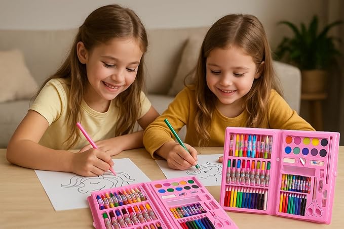 Kit Maleta de Pintura e Artes Estojo De Pintura Infantil Kit Escolar Com Lápis Canetinha 98 Peças Completo Para Colorir Desenho Menina E Menino