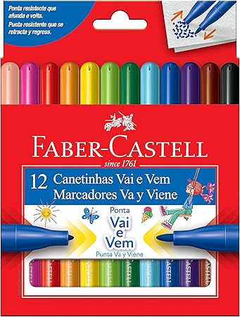 Canetinha Vai e Vem 12 Cores, Faber-Castell, 15.0112VVZF, Multicor